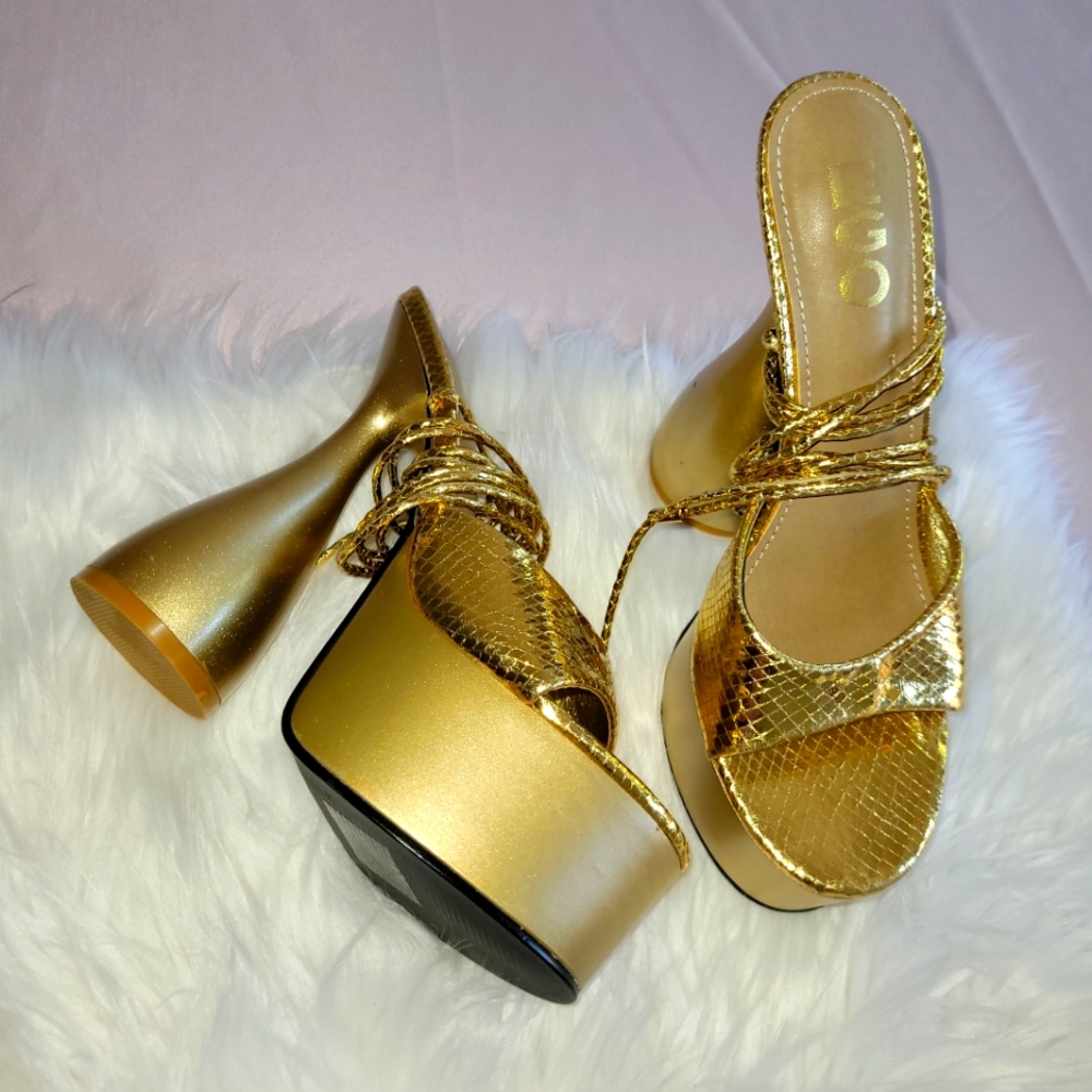 Gold Ego platform lace up sandals Sz. 7